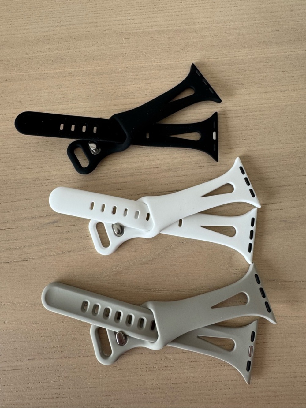 Apple Watch - Soft Silicone Watch Bands in Black, White, and Gray (Set of 3)